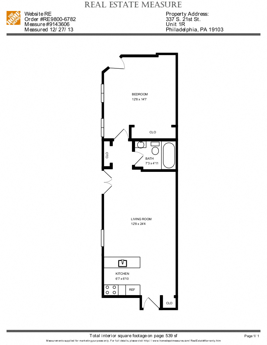 Floor plan for 1 bed, 1 bath, 1 sqft